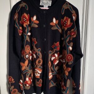 Vintage Embroidered Floral Cardigan Sweater